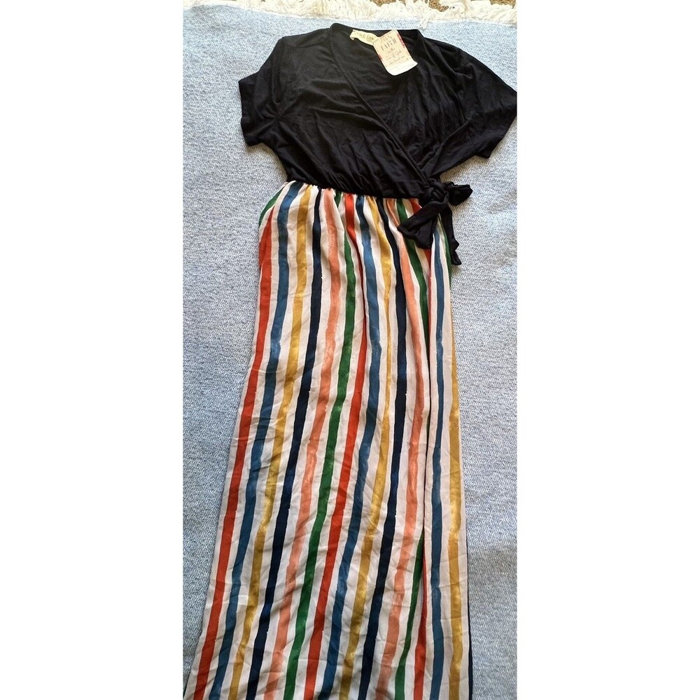 Peach Love Womens Ankle Length Striped V-Neck Tie Dress NWT MSRP $38 Size M
